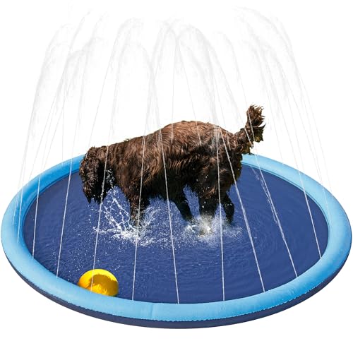 Yaheetech Hundepool 150cm, Faltbarer Splash Sprinkler Pad, 0.58mm Verdickt Wasserspielmatte, Anti-Rutsch & 4 Flicken, Hunde Wasserspielzeug Hundeplanschbecken, Sprühmatte Sprühkissen für Sommer Garten