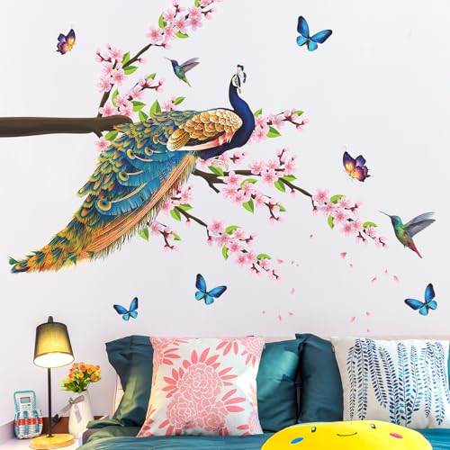 Vinilos decorativos con flores y pavo real rosa miniatura 4