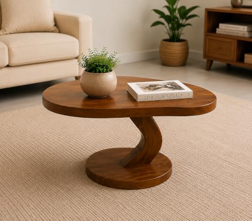 Image of Center Table for Living Room | Solid Sheesham Wood Pebble Shape Coffee Table for Hone & Office | Accent Table | Tea Table | Honey Finish