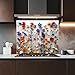 Tempered Glass Backsplash, Flowers Garden Glass Backsplash, Kitchen Backsplash Behind Stove, Glass Backsplash for Kitchen Wall, Easy to Install Stove Backsplash
