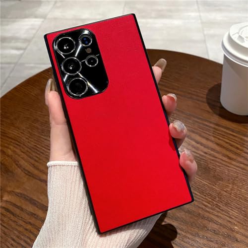 Coque Samsung S23 S24 Ultra antichoc cuir PU rouge protection caméra arrière