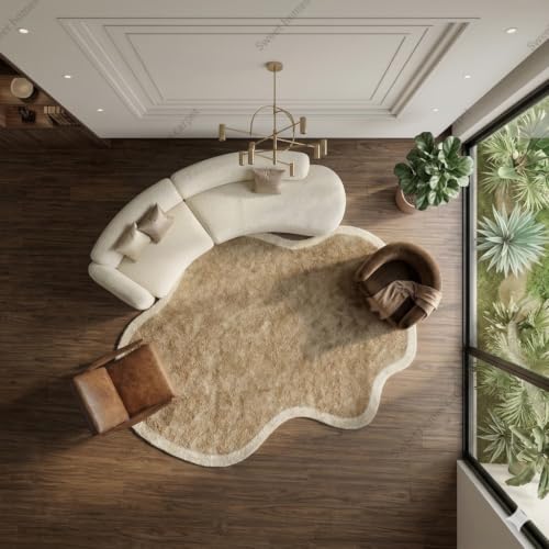 Image of SWEET HOMES Irregular Hand Made Carpet Ultra Soft Plush Fluffy Rug for Living Room Bedroom, 12 x 15 Feet (366 x 457 cm), D-Beige