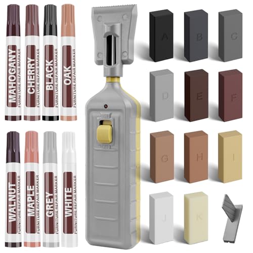 Laminate Floor Repair Kit, Wood Furniture Repair Kit with 11 Colors Hardwood Floor Wax and 8 Colors Furniture Markers, Vinyl Linoleum Floor Repair kit Covers Scratches, Stains, Hole, Cracks