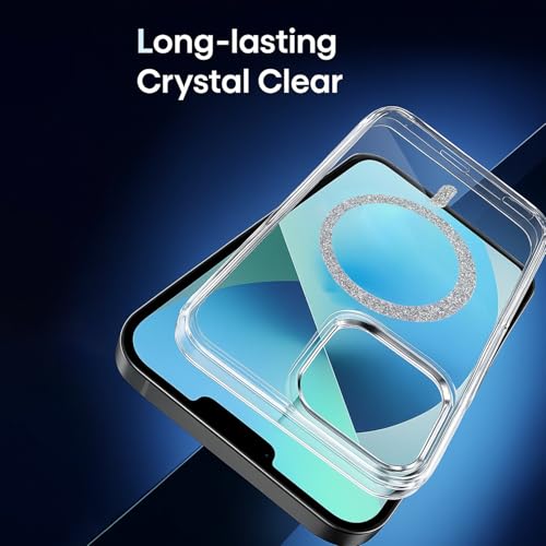 Image of AIBEX Back Cover Case Compatible with iPhone 13 | Glitter Ring Cute Shiny Colorful Bling Case (Compatible with Magsafe) | Transparent PC+TPU Glossy Shiny Cover for Girls & Women - Silver