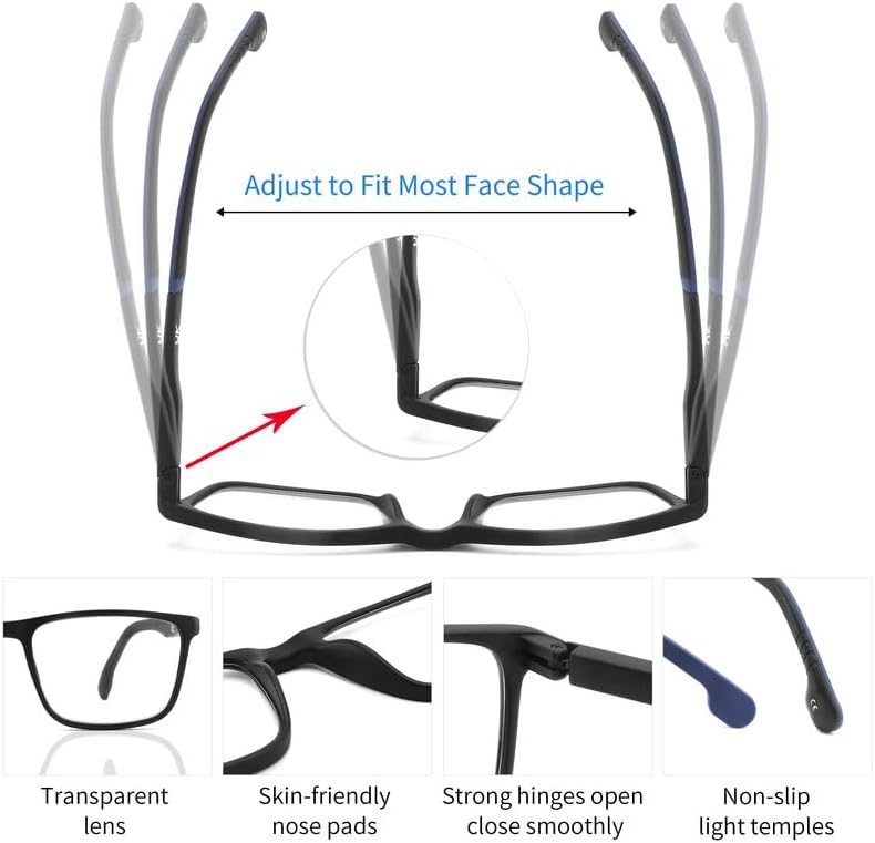 4 Pack Reading Glasses Blue Light Blocking Rectangular Frame Computer Reader for Men - Image 3