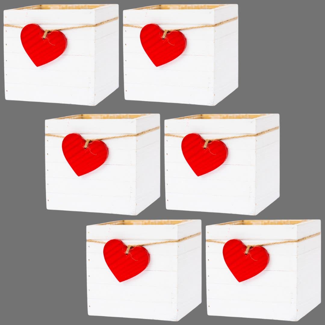 Love Wood Planter Box l 4 Inches Square l Wooden Boxes with Plastic Liner l Wedding Flowers Holder (Set of 6) (4