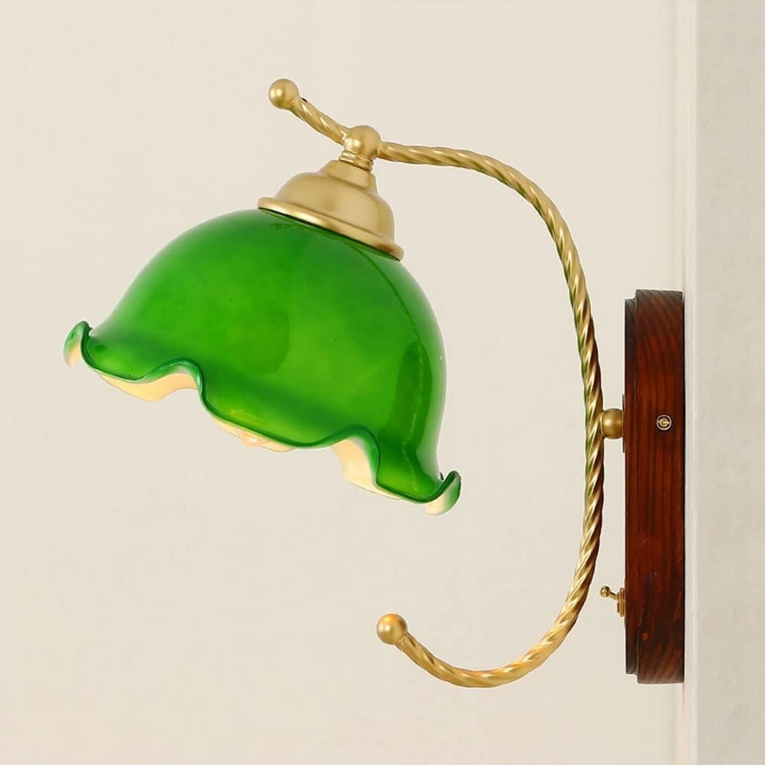 JYBNBBE Wall Light Brass Glass Lamps with Switch Indoor Sconce Japanese Style Study Bedroom Lighting Hallway Dining Room Bedside Decor,Chandelier,Green