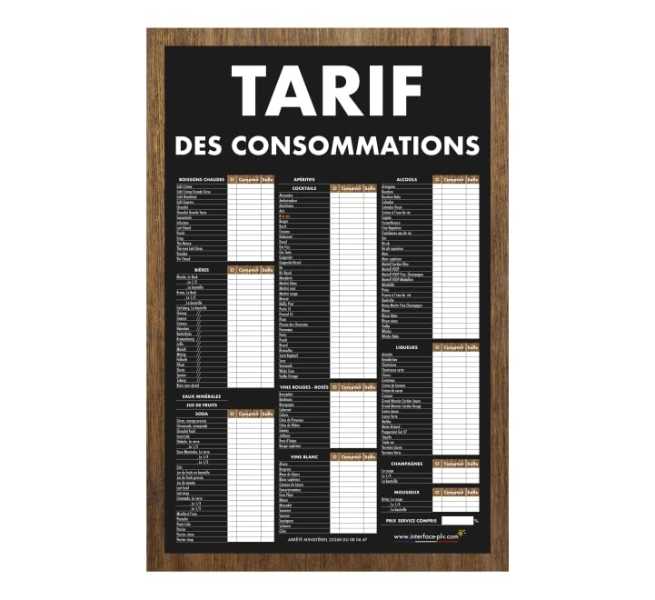 Panneau Tarif des Consommations 60 x 40 cm pour éviter les sanctions et afficher lisiblement vos prix