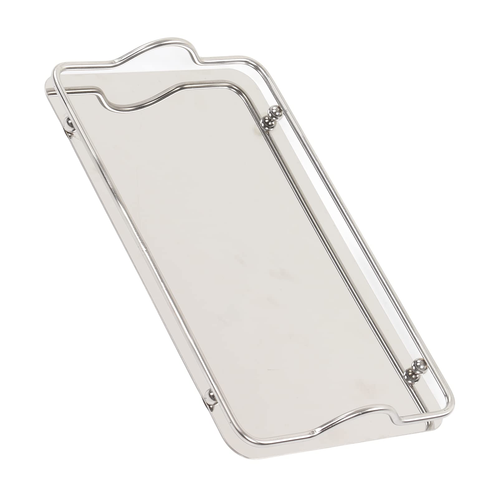 Bandeja Rectangular Grande de Acero Inoxidable, Bandeja de Metal Plateado con Asas, Bandeja Plateada para Servir café, Tazas de Agua y Frutas, Desayuno
