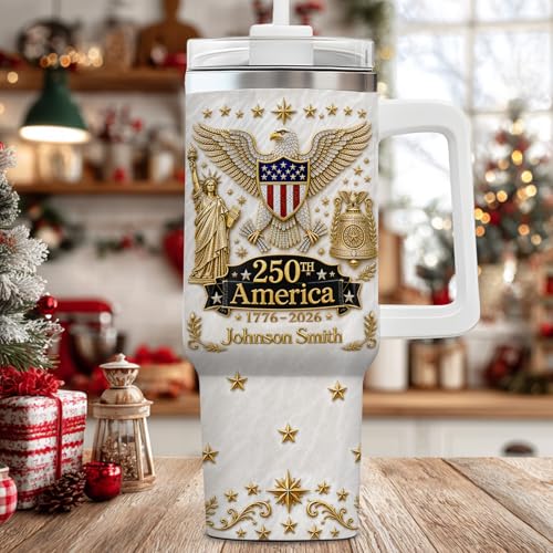 Image of Personalized 250th Anniversary Of America Tumbler - Custom Patriotic USA Flag 1776-2026 Gifts - US Eagle Freedom Cup 40oz A7 - American Independence Celebration Gifts For Men Women