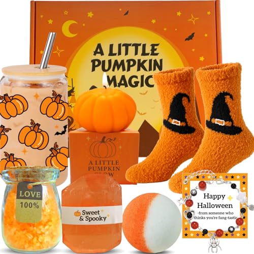 UURM Boo Basket Gift for Women, 7 Spooky Gift Set Including Glass Cup,...