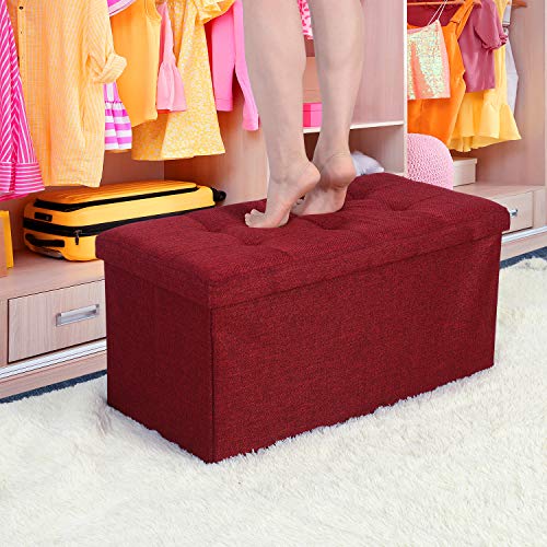 image for WoneNice Linen Folding Storage Ottoman Bench, Storage Chest Footrest P