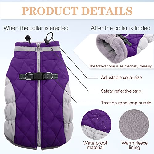 OUOBOB Dog Winter Coat With Built-in Harness - Waterproof, Windproof Jacket for Large Dogs - Reflective Snowsuit Puffer - Purple L - Image 2