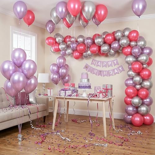 Image of RUBFAC Metallic Mauve Pink Balloons 129pcs Different Sizes Pack of 18 12 10 5 Inch, Latex Chrome Lilac Balloon Garland Arch Kit for Wedding Princess Birthday Party Engagement Bachelorette Decorations