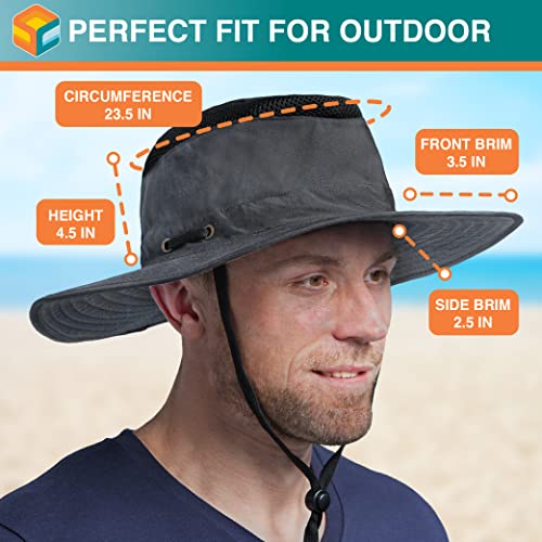 Sun Cube Wide Brim Sun Hat For Men Outdoor Sun Protection Boonie Hat | Adjustable Fit, Breathable Summer Hat For Safari Hiking Fishing - Dark Gray #TOP4
