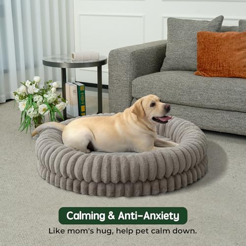 Image of BALANCE Luxury Donut Dog Bed, 43 Inches Round Dog Beds Large Sized Dogs Washable, Orthopedic Calming Dogs Bed for Pets with Anti-Slip Bottom, Oatmeal