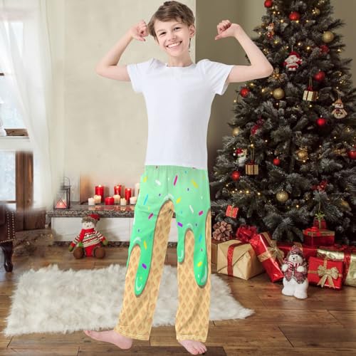 Boys' Pants Ice Cream Drip Light Green Joggers Long Bottoms Trousers Sweatpants with Pockets Size 6-142