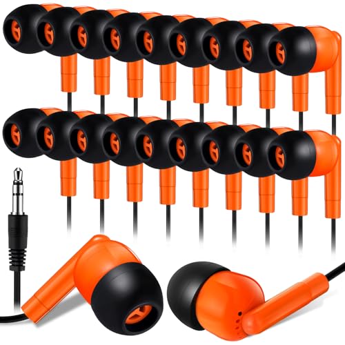 Image of Kanayu 100 Pack Wired Earbuds Bulk for Classroom, 3.5MM No Mic,Orange