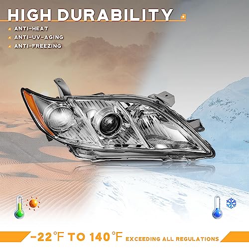 Image of WEELMOTO Anti-Fogging Headlights for 2007-2009 Toyota Camry US Version | 2007 2008 2009 Camry (Exclude Hybird), Chrome Housing Amber Reflector, OEM: 8113006201, 8113006202, 8117006201, 8117006202