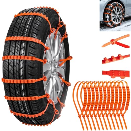 Universelle rutschfeste Schneeketten, verstellbare und wiederverwendbare rutschfeste Kunststoffbänder, verstärktes Nylonmaterial, für die meisten PKWs, SUVs und LKWs (10pcs)