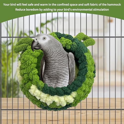 Image of Hamiledyi Bird Nest Warm Snuggle Hut Bird Bed Fluffy Bird Sleeping Bed Parrot Nest Hammock Bird Shed Hut House Plush Snuggle Bird Hammock for Parakeets Cockatiels Conures Lovebirds (Green, Large)