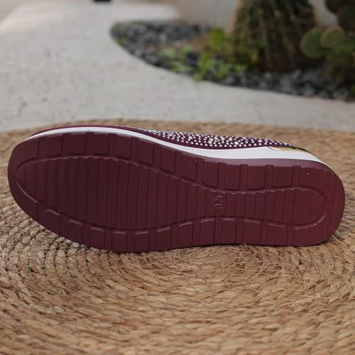 Orange Sneakers Women,Glitter Rhinestone Sneakers for Women,Sparkly Tennis Platform Wedge Shoes,Rhinestone Mesh Slip-On Breathable Bling Tennis Shoes4