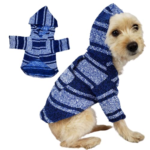 Mexican Dog Costume Baja Hoodie Poncho Cinco de Mayo Sweater Small and Big Dogs Hand Made in Mexico with Warm Soft and Comfortable Materials (Blue, 0)