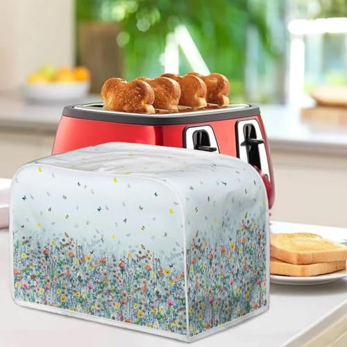 Image of 2 Slice Toaster Cover Bread Machine Cover with Top Handle Design Kitchen Small Appliance Cover Dust Protection Stain Resistant Universal Size, Flower Butterfly Blue