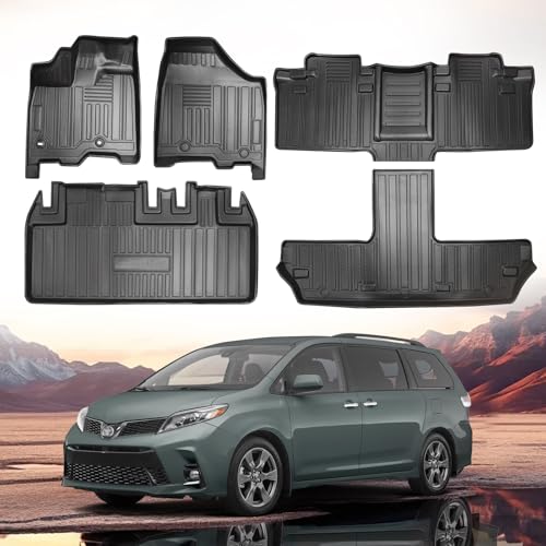 Antsvnn Floor Mat 3 Rows Fit for Sienna 2013-2020 Cargo Trunk Liners All Weather Black TPE Car Mats Compatible for Toyota Sienna 2013 2014 2015 2016-2020 Accessories(7 Passenger Model) by Antsvnn - Used condition - US$95.36