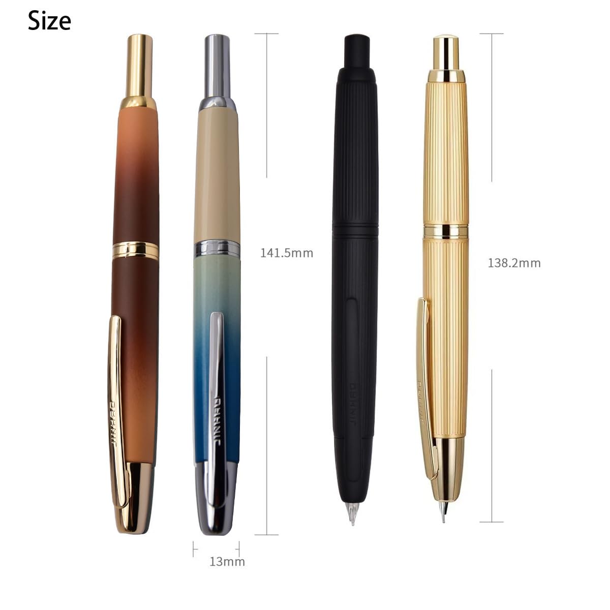 Jinhao 10 Press Fountain Pen, Retractable Metal Fountain Pen Fine Nib(0.5mm) with Ink Converter, Gradient Orange - Image 4