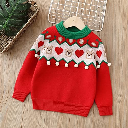 Bear Sweater for Toddler Kids Girls Boys Christmas Knitted Pullover Crewneck Autumn Winter Warm Tops (Red, 5-6 Years)2