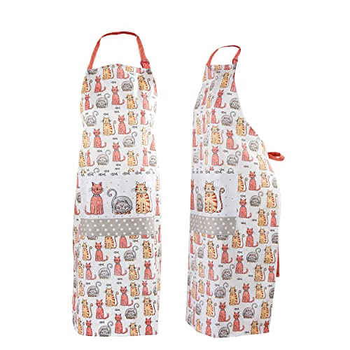 SPOTTED DOG GIFT COMPANY - Tablier de Cuisine - 100% Coton/Lavable/Ajustable/Poche - idée Cadeau pour Femme/Cuisinier/ami des Animaux - Motifs Chats Mignons Cover