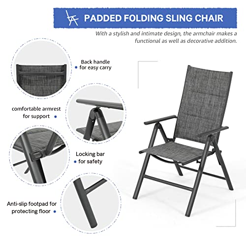 Soleil Jardin Folding Patio Chairs Set Of 2, Aluminum Portable Reclining Lawn Chairs With Adjustable High Backrest & Soft Padding, Outdoor Dining Chairs For Porch Pool Yard, No Assembly, Dark Gray #TOP4