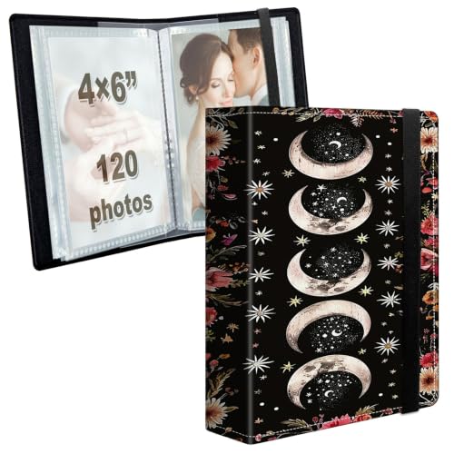 Image of Photo Album 4x6 120 Photos with Strong Elastic Band, Floral Moon