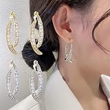 MRLZLT 2 Pairs Fashion Cross Curved Earrings,18k Gold Plated Curved Stick Front Back Linear Drop Ear