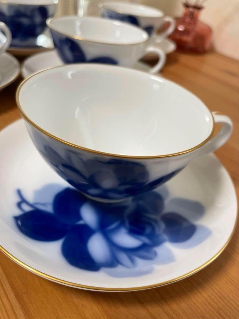 大倉陶園 ブルーローズ 19cm スープ皿 6枚セット ソーサー 金彩 洋食器 大倉陶園 ブルーローズ カップ&ソーサー 6客セット 大倉陶園