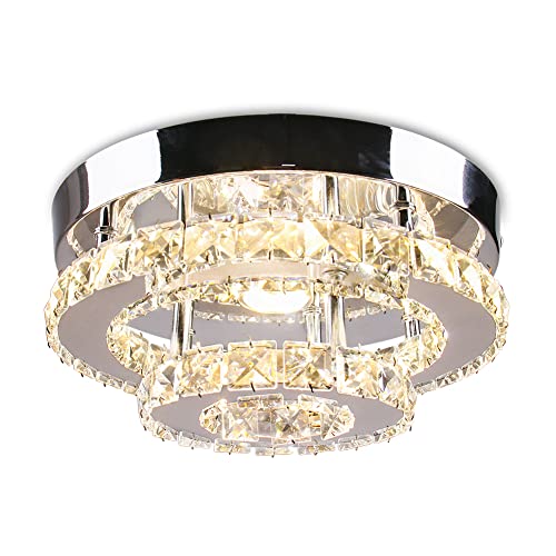 Image of 9.8 inch 2-Tier Rotundity Semi Flush Mount Led Crystal Ceiling Light