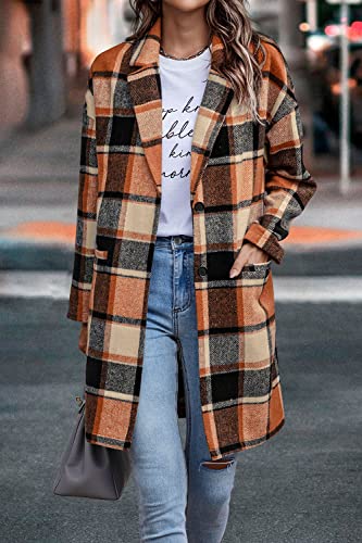 PRETTYGARDEN Women Plaid Shacket Jacket Trendy Fall Casual Button Wool Blend Tartan Trench Coat Winter Clothing with Pockets