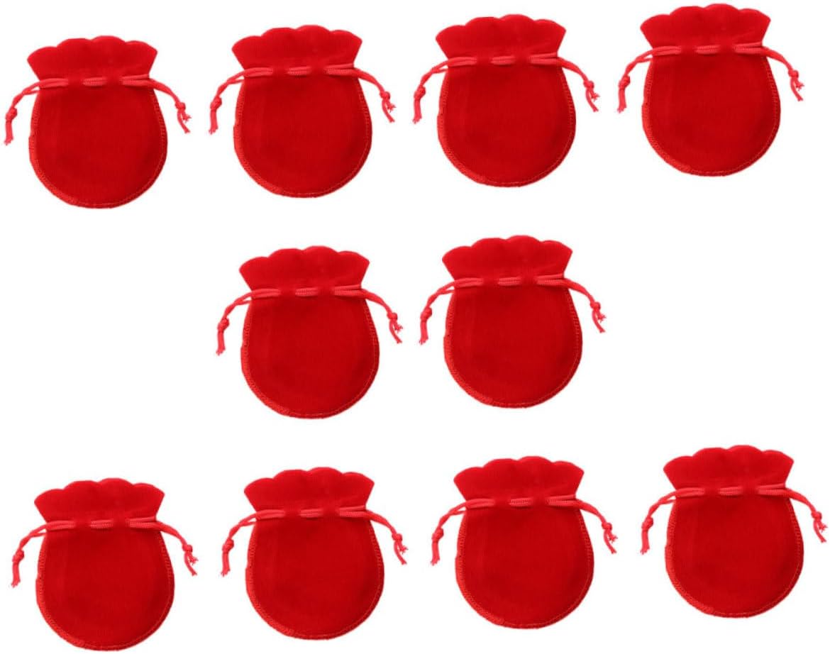 BESTYASH 10 Pcs Flannel Gourd Shape Drawstring Jewelry Bags for Home