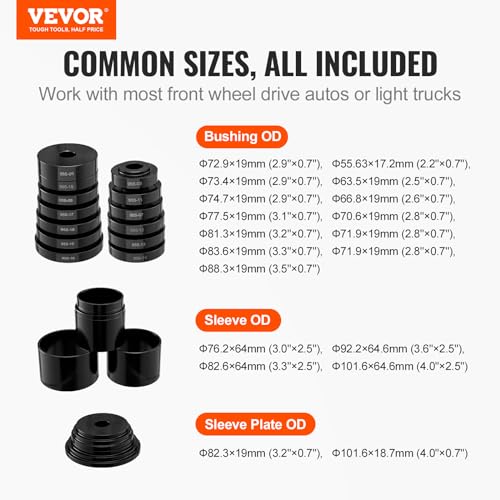 Image of VEVOR Wheel Bearing Press Kit, 23 pcs FWD Bearing Puller Tools, for Front Wheel Drive Bearing Removal and Installation, Wheel Bearing Tool with Sliding Screws, Bushings, Sleeve Plates, Storage Case