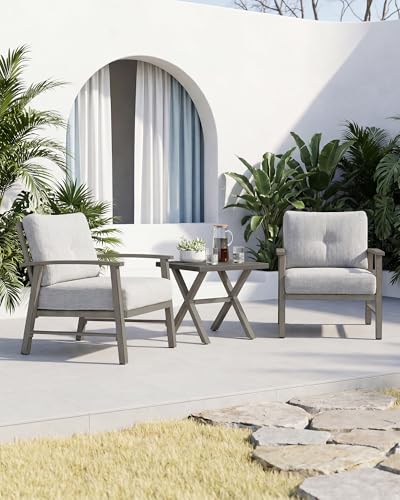 Image of 2 Pieces Outdoor Patio Chairs, Outdoor Aluminum Armchair Conversation Set with Thick Cushions, All Weather Patio Furniture Sofa Chairs Set for Garden, Poolside, Lawn, Limed Oak