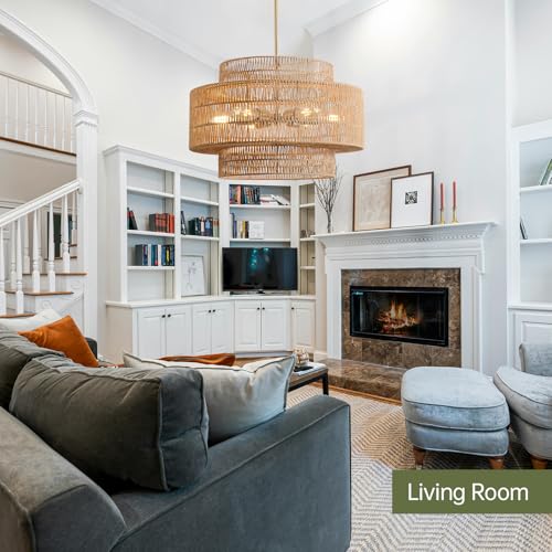 InterMaka 24” Boho Large Rattan Chandelier Light Fixture,6-Light Large Hand Woven Pendant Light Fixture Farmhouse Rustic Chandeliers for Kitchen Bedroom, Dining Room, Living Room, Hallway, Foyer - Image 6