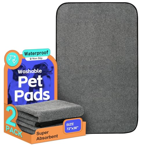 Image of Washable Pee Pads for Dogs, Extra Large Reusable Dog Pee Pad, Waterproof Pet Mat, Dog Playpen Mats for Puppy Training Whelping Playpen Pads, Grey, 72x36 inch