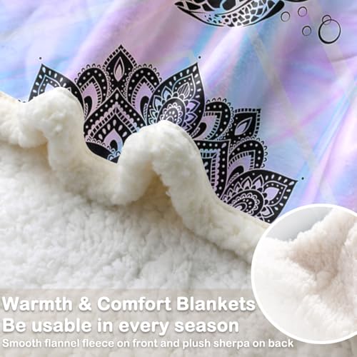 Sleepwish Marble Pastel Sea Turtle Sherpa Blanket For Kids Girls Boys Purple Mandala Turtle Fleece Throw Blanket For Bed Sofa thumb #3