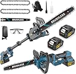 Akku Kettensäge 12 Zoll,2-In-1 Teleskop Astsäge Bis 105cm,3000W Bürstenloser Motor, Automatischer Öler & Werkzeuglose Kettenspannung und 2 * 4000 mAh FüR Baumzweige, Holzschneiden
