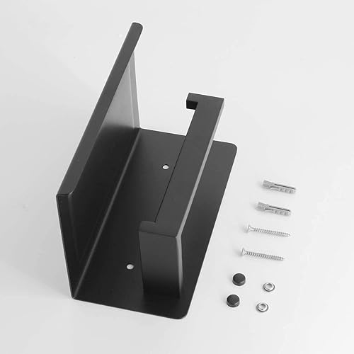 Miniatura 5 de Portarrollos de papel higiénico negro mate con estante montado en la pared para baño, acero inoxidable