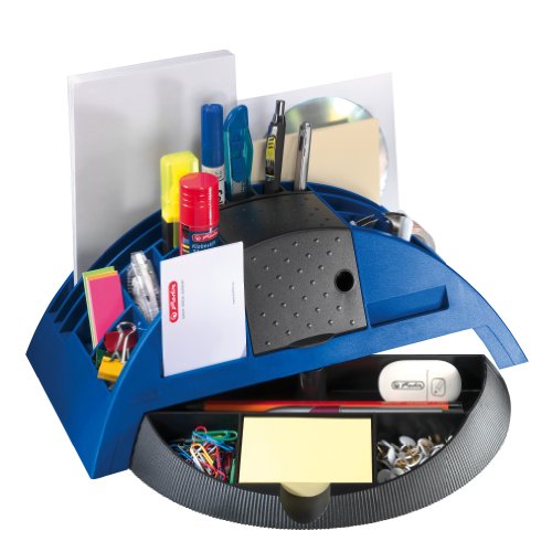 Herlitz 1601368 Big Butler V Schreibtischbox/Stiftablage (Kunststoff mit Klebefilm/abroller, Anspitzer, Zettelhalter) blau