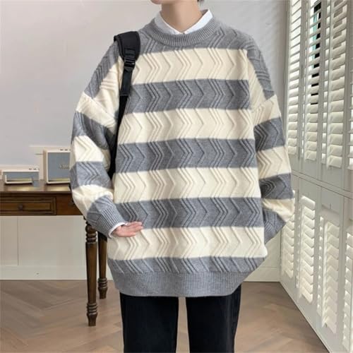 Men's Loose Knit Pullovers Striped Crew Neck Knitted Sweater Casual Warm Streetwear3