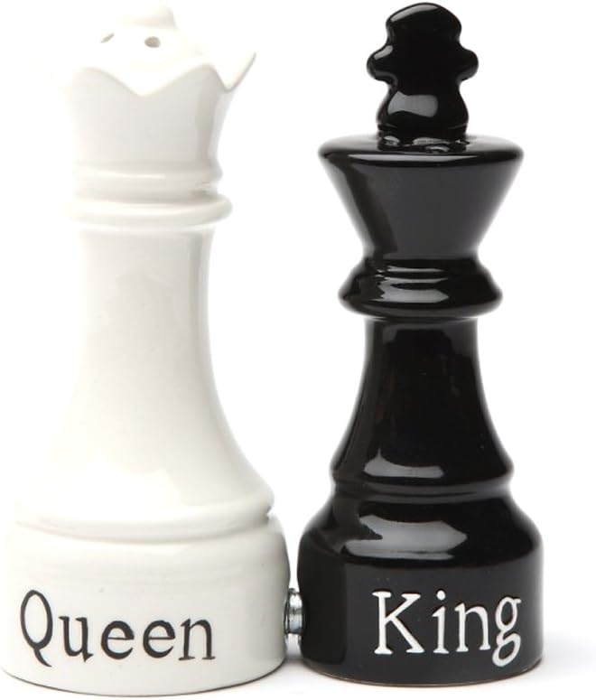 Queen and King Chess Pieces Ceramic Salt and Pepper Shaker Set Amazon