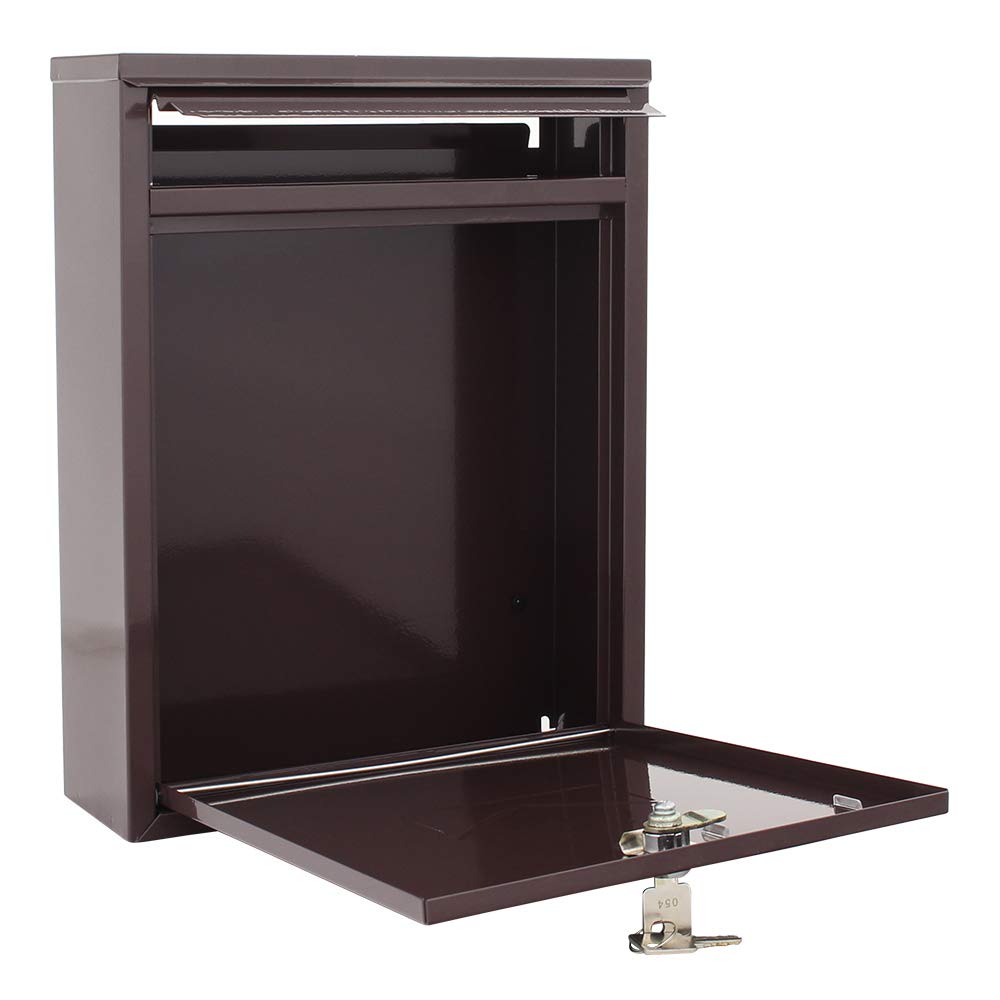 Rottner K10348 cassetta delle lettere Como, marrone, serratura a cilindro con 2 chiavi, LxHxP 250x320x85 mm, kit di fissaggio incluso, targhetta portanome